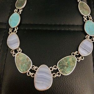 925, Turquoise, Lace Agite, & Jasper Necklace